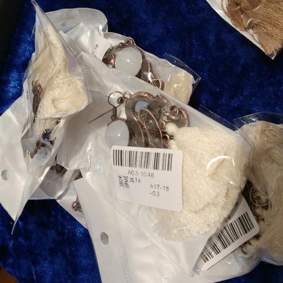 Moonstone Tassel Fishhook 3.5" Earrings Boho Aztec Cream Copper Color - Picture 4 of 7